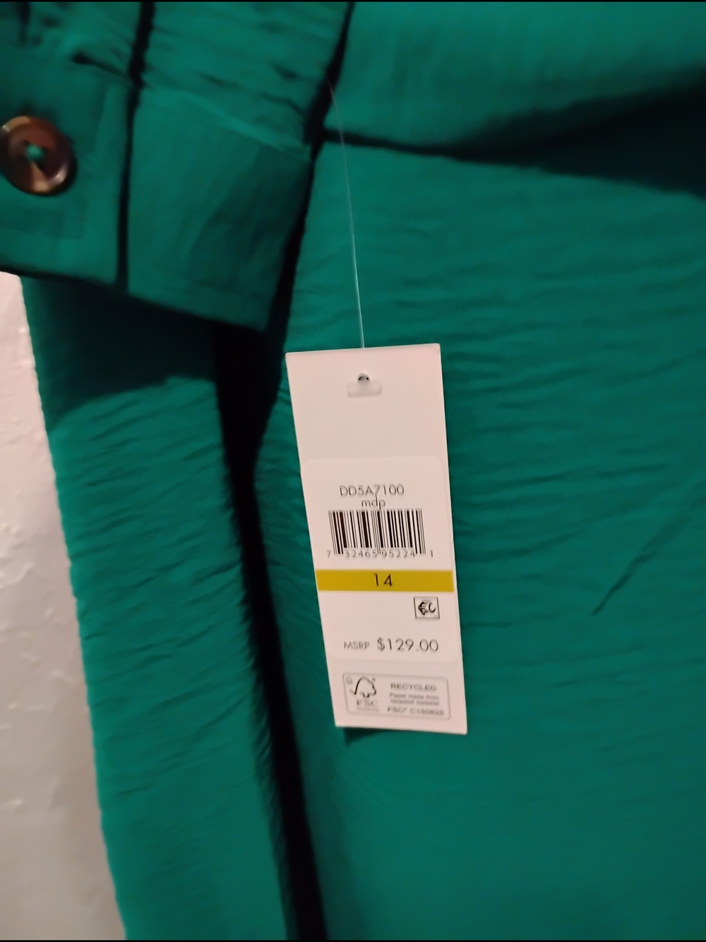 DKNY Midi Green Women’s Long Sleeve Drop Waist Belted Dress Size 14 MSRP $129 - Picture 7 of 9